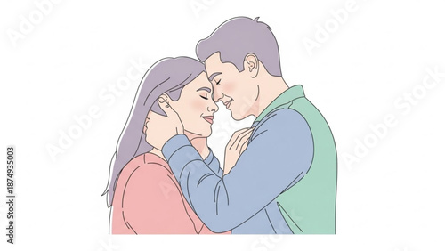 Loving couple embracing tenderly romantic illustration of affection and connection perfect for Valentines Day or relationship concepts
