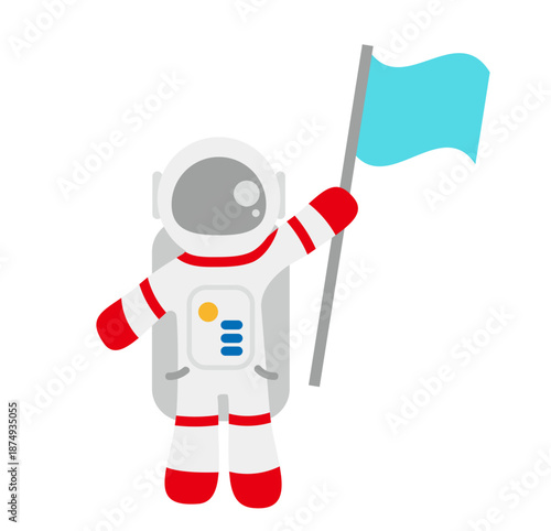 シンプルな旗を持つ宇宙飛行士のイラスト素材