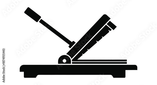 A stark black silhouette of a paper trimmer showcasing its cutting mechanism silhouette