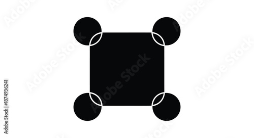 a black square framed by four overlapping circles presented as a stark silhouette