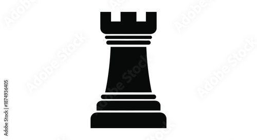 A striking black rook chess piece design displayed in a bold minimalist silhouette