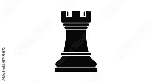 A striking black chess rook stands prominently displayed a bold and minimalist silhouette