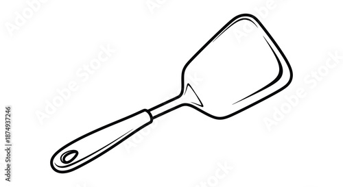 A simple black and white outline drawing of a kitchen spatula a useful tool silhouette