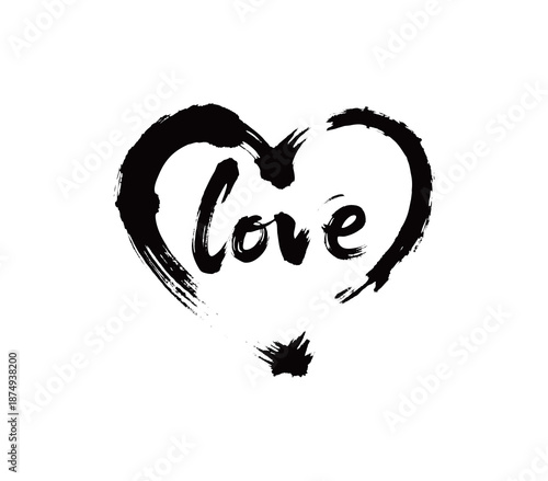 符号心形和爱字矢量书法手写毛笔字
