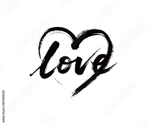 符号心形和爱字矢量书法手写毛笔字
