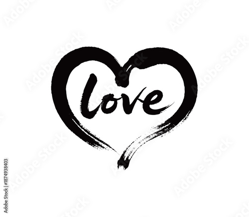 符号心形和爱字矢量书法手写毛笔字
