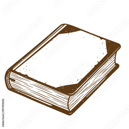 Drawing Vintage Brown illustration of a closed book with blank cover on white background