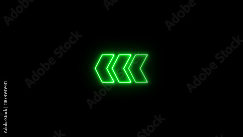 Glowing neon line left arrow icon on the black background.