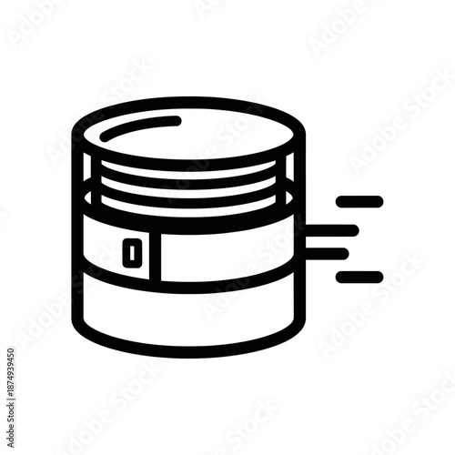 Cylindrical black outline smoke detector icon with vented top and detection lines.
