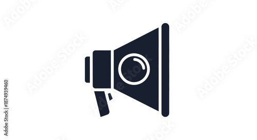Dark Blue Megaphone Icon on White Background for Announcements.