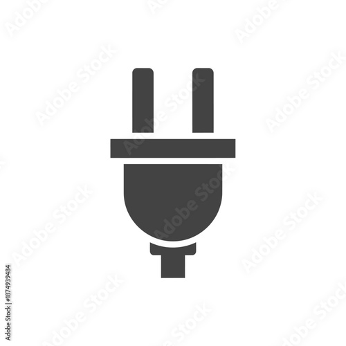 Dark Gray Two-Pronged Electrical Plug Icon with Rounded Body and Rectangular Prongs.