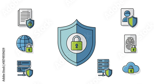Data Security Icons - Shield, Lock, and Digital Protection.