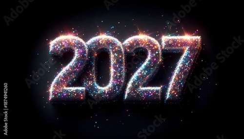 Sparkling 2027 with metallic particle effect. AI Generated, Generative AI