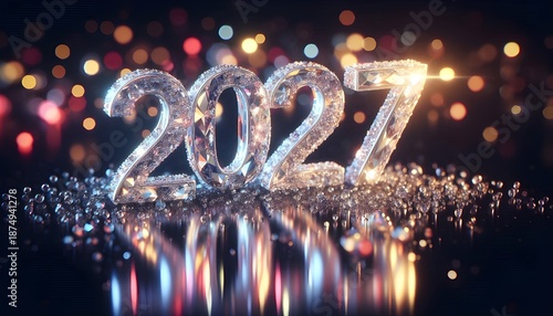 Luxurious 2027 with crystal and bokeh lights. AI Generated, Generative AI