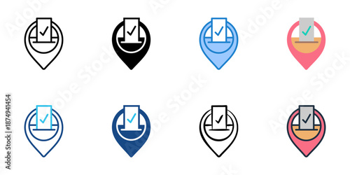 Polling Station icons set multiple style collection. Editable stroke 
