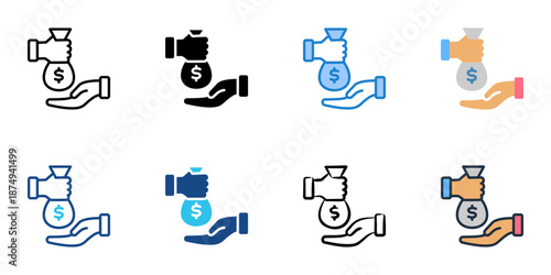 Political Donation icons set multiple style collection. Editable stroke 
