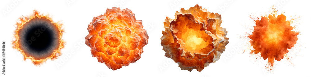 Obraz premium Fire Explosion Set - Burning Flames on White Background