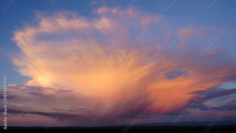 Fototapeta premium Vibrant cloud formation at sunset with orange and pink hues