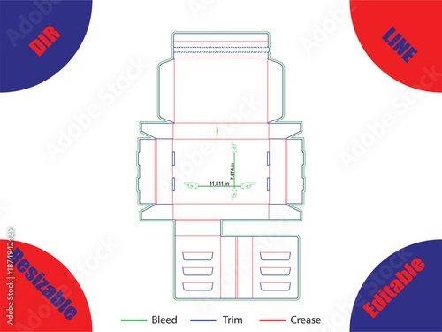 Diagram of a folded brochure with bleed trim and crease lines 1