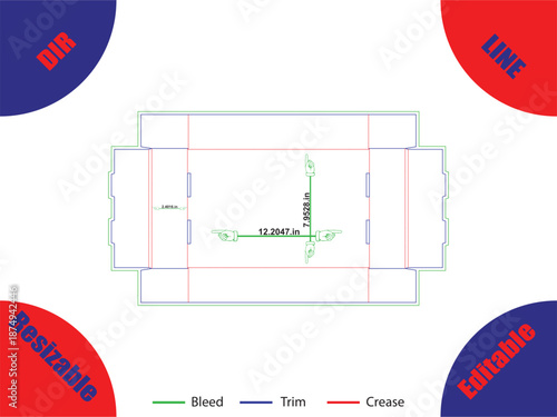 Diagram of a folded brochure with bleed trim and crease lines 2