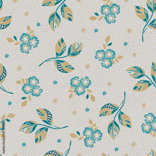 Golden Cottage Floral Dot Pattern
