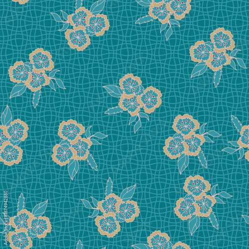 Teal Lattice Floral Repeat Pattern