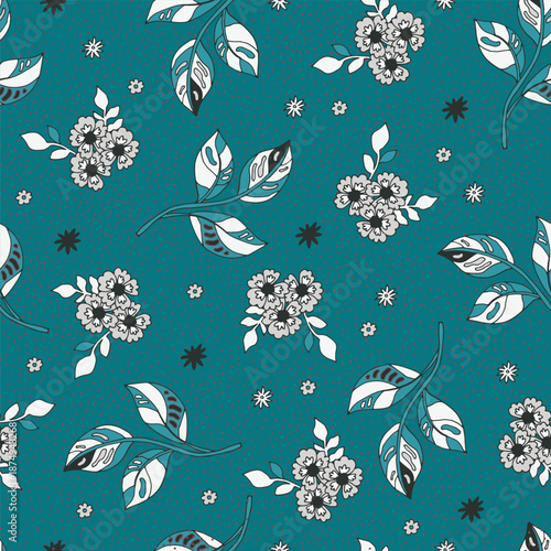 Dark Teal Cottage Floral Pattern