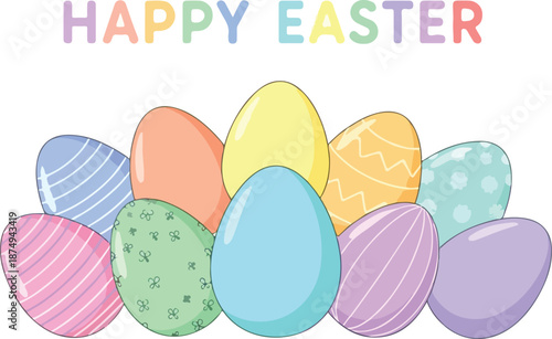 Happy Easter colorful decorated eggs illustration for spring holiday celebration