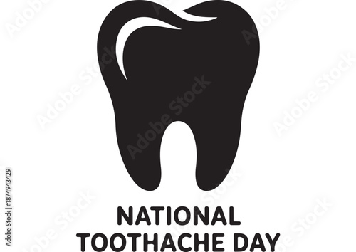 Toothache Day Illustration in Simple Black Silhouette on White Background for Dental Awareness
