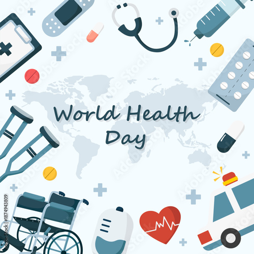 illustration for world health day celebration, world health day social media post template