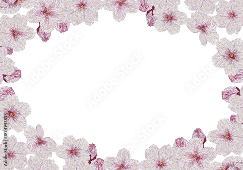 手刺繍の桜の花の横フレーム