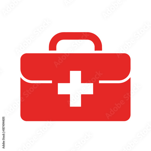 Medical kit with red cross symbol on a white background