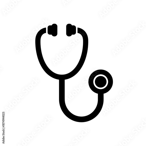 A stethoscope is depicted in a simple illustration against a plain white background