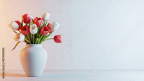 Wallpaper Mural Vibrant tulips in a white vase on a table Torontodigital.ca