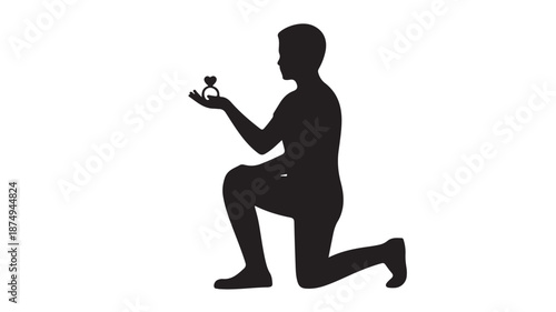 Man Proposing with Ring in Silhouette on One Knee in Dramatic Black and White Minimalist Style for Wedding Invitation