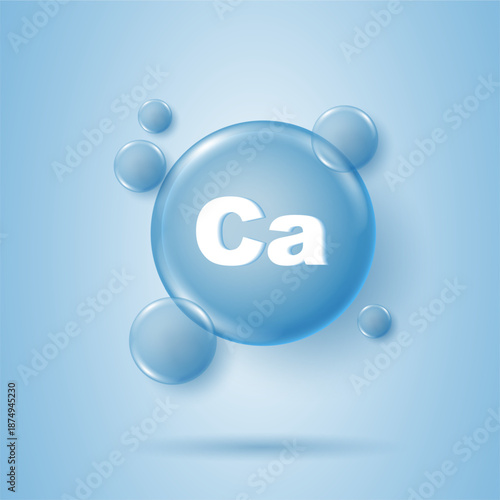 Calcium minerals blue molecule isolated. calcium icon, pill capcule. Vitamin complex health formula. meds heathcare banner for science medical concept. vector design.
