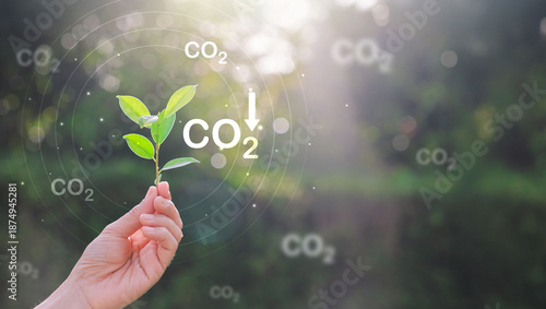 Foto CO2 or carbon concept with icons on green background