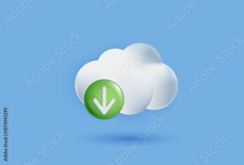 3d download multimedia file document from cloud management. Digital file organization service or app with data transfering. app with data transfer notification icon. vector design.