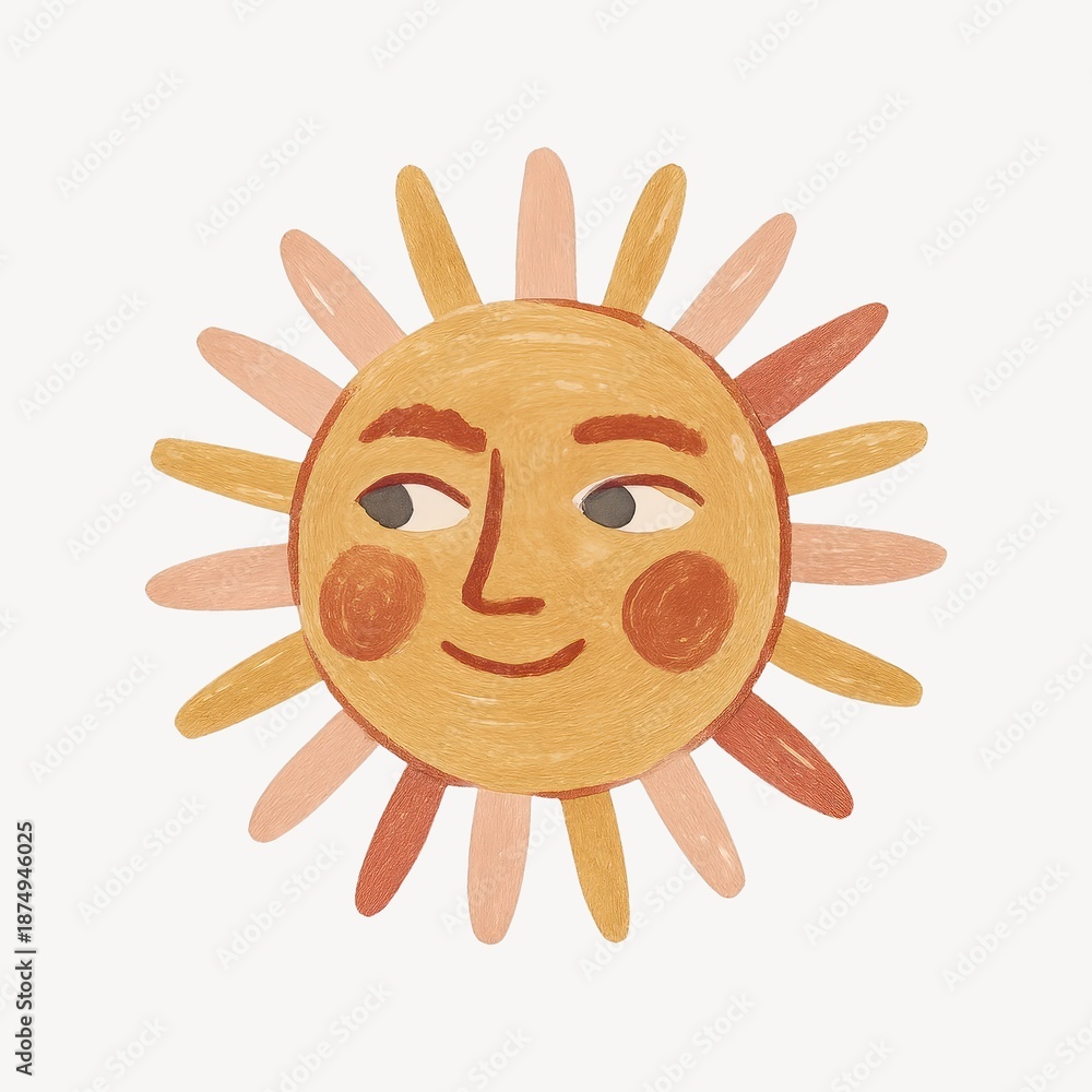 Fototapeta premium Whimsical sun with friendly face.