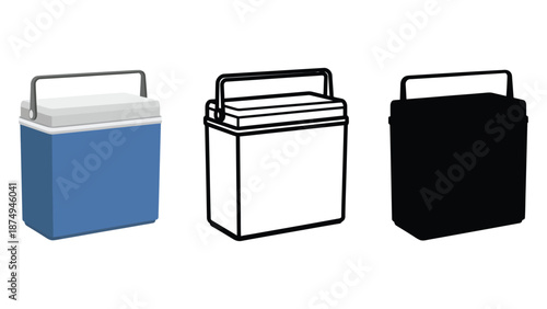 Three coolers in different colors and styles on a white background