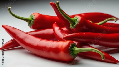 Ultra-Detailed Macro Shot of Fresh Red Chili Peppers, Shiny Skin Texture with Natural Curves and Subtle Highlights
