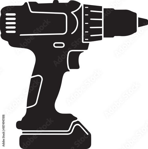 Cordless power drill Silhouette vector black on a white background