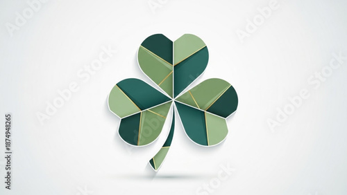 Green four leaf clover with patchwork design on white background