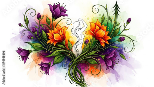 Vibrant floral arrangement with orange and purple blooms