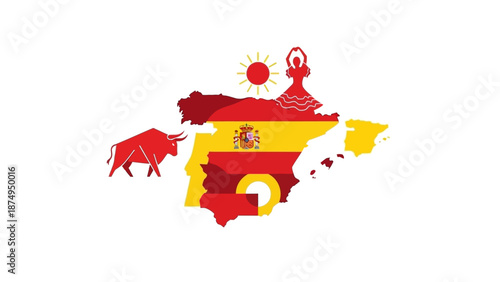 Spain Map Flag Bull Dancer Sun Icons