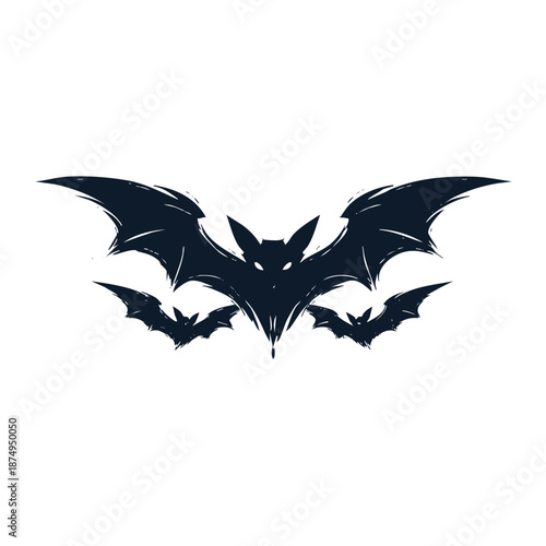 Silhouette of a Bat Flock Flying in the Night Sky.
