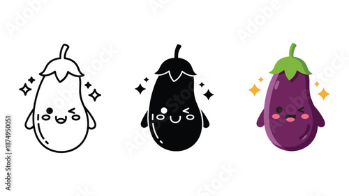 Cute cartoon eggplant characters with different expressions