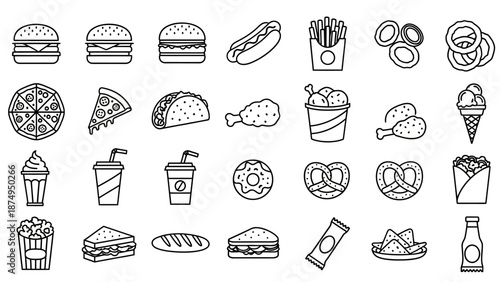 Collection of Fast Food Icons and Illustrations.