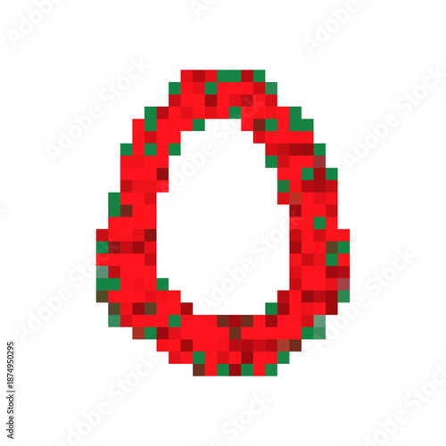 Pixel art funeral wreath. 8-bit retro style red rose circle icon. Digital game asset or vintage design element for loss, memorial, and death concepts.