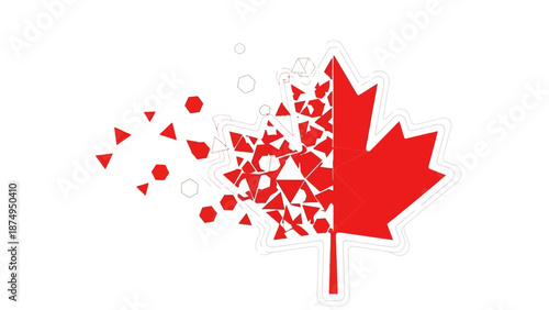 Canadian Maple Leaf Deconstructing into Geometric Shapes